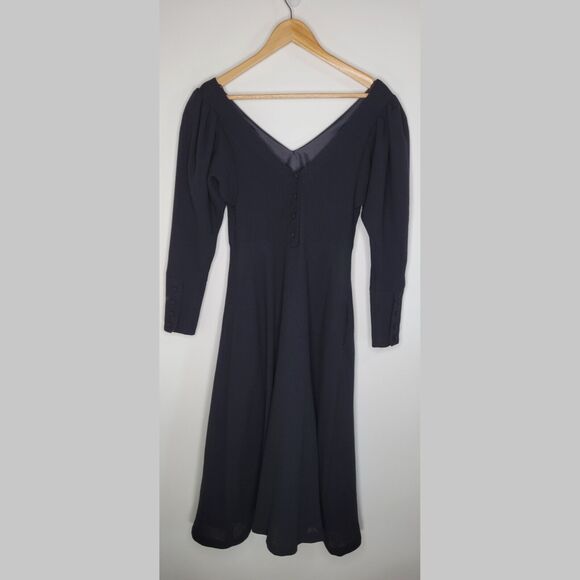 Vintage LAURA ASHLEY Black Wool Princess Dress Size 8 Puff Sleeve Cottagegoth - Picture 5 of 13